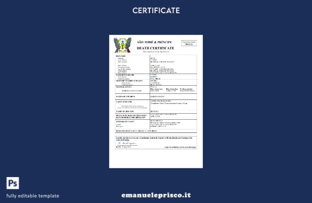 stile verificato Certificato di morte dello stato di stato di Sao Tomé e Princip